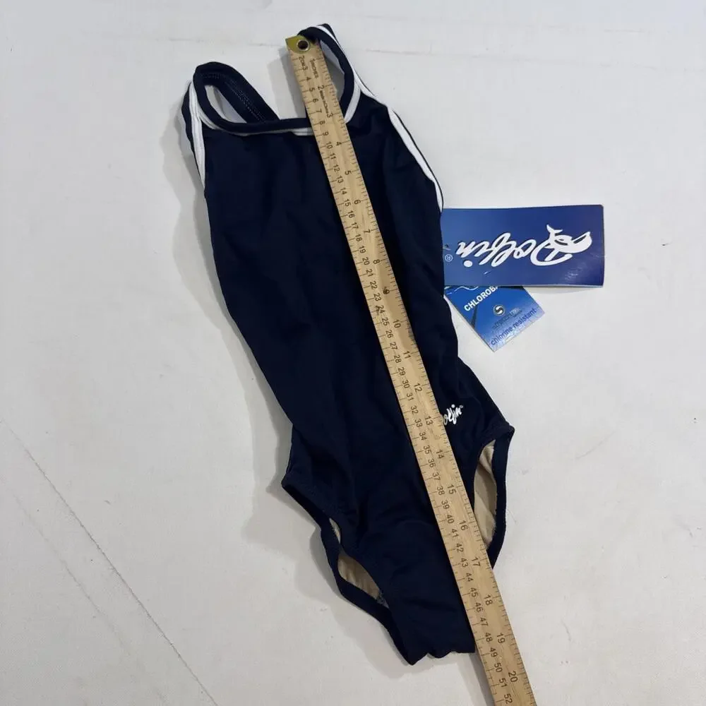 Dolphin girls‎ practice UPF 50+ Swimsuit one piece Sz 22 Navy White Stripe NWT